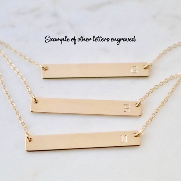 14K Gold Filled Engraved Initial Bar Necklace - Picture 5 of 8